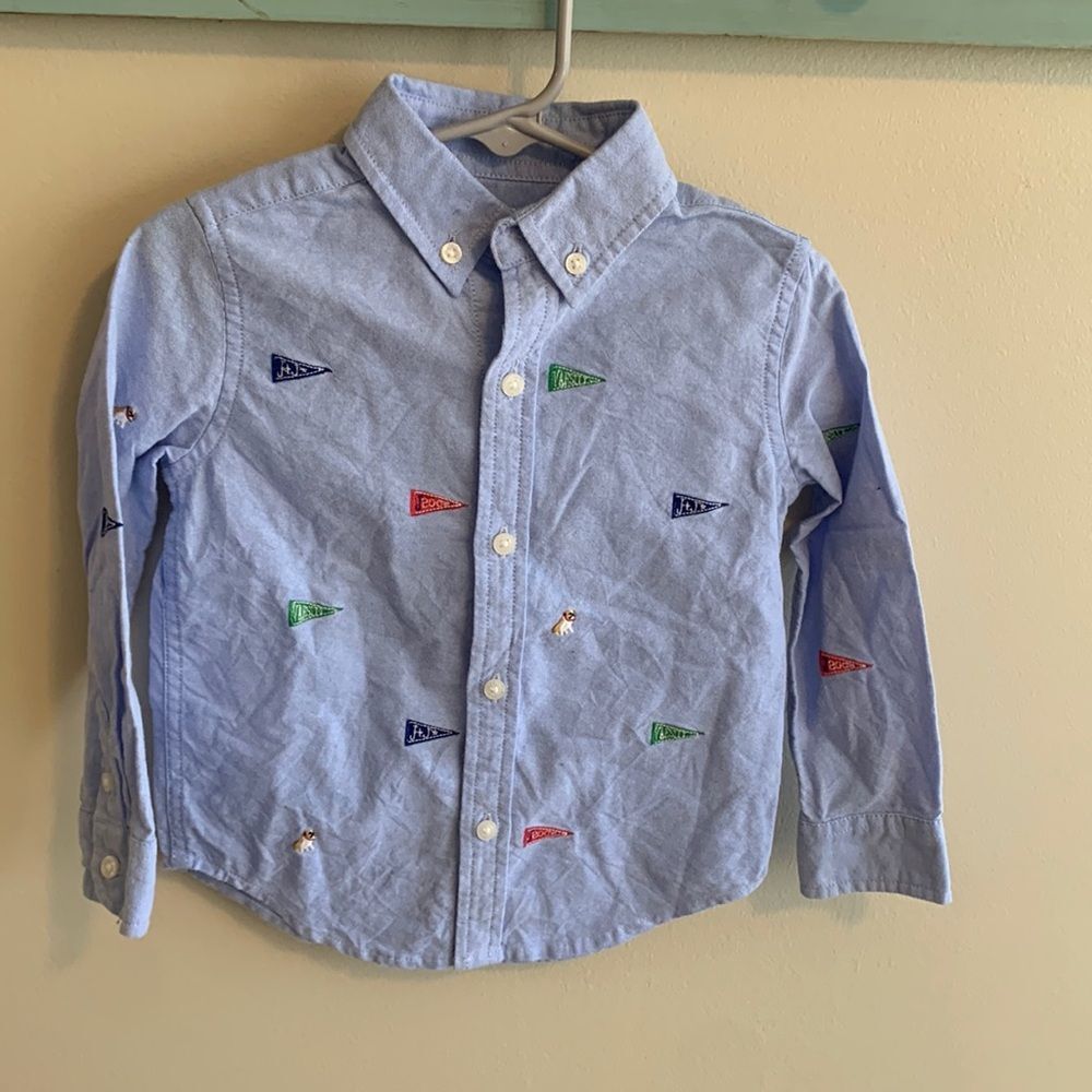 Janie and Jack Boys 2T Long Sleeve Button Down Shirt Blue Pennant Embroidered